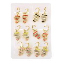 Huggie Hoop Drop Earring, Brass, gold color plated, 6 pieces & micro pave cubic zirconia & for woman & enamel, mixed colors, 32mm 