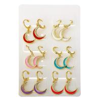 Huggie Hoop Drop Earring, laiton, lune, Placage de couleur d'or, 6 pièces & pavé de micro zircon & pour femme & émail, couleurs mélangées, 30mm, Vendu par fixé