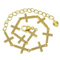 Cubic Zirconia Micro Pave Brass Bracelet, Cross, gold color plated, micro pave cubic zirconia & for woman Approx 9 Inch 