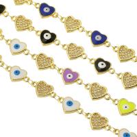 Evil Eye Bracelet Bijoux, laiton, coeur, Placage de couleur d'or, pavé de micro zircon & pour femme & émail, plus de couleurs à choisir Environ 9 pouce, Vendu par PC