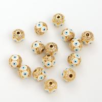 Fashion Evil Eye Beads, Brass, 18K gold plated, DIY & micro pave cubic zirconia & enamel 10mm Approx 2mm 