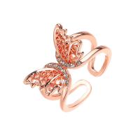 Rhinestone Brass Finger Ring, Butterfly, fashion jewelry & for woman & with rhinestone 17mm 