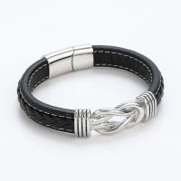 PU Leather Cord Bracelets, 304 Stainless Steel, with PU Leather, polished, fashion jewelry & for woman 215mm 