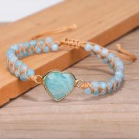 Gemstone Woven Ball Bracelets, Polyester Cord, with Natural Stone, Heart, Natural & fashion jewelry & for woman, blue cm 