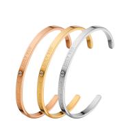 Titanium Steel Cuff Bangle, Letter C, Vacuum Ion Plating, fashion jewelry & micro pave cubic zirconia & for woman 4mm, Inner Approx 58mm 