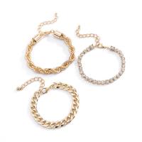 Aluminum Bracelets, Iron, with Aluminum, with 5cm extender chain, gold color plated, three pieces & fashion jewelry & adjustable & for woman & with rhinestone, golden cm 