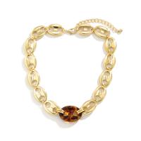 Achat Kunstleder Schnur Halskette, Verkupferter Kunststoff, mit Acryl, mit Verlängerungskettchen von 7cm, Modeschmuck & für Frau, goldfarben, Länge:38 cm, verkauft von PC