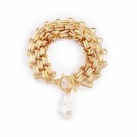 Plastic Pearl Bracelets, Iron, with Plastic Pearl, gold color plated, fashion jewelry & for woman, golden cm 