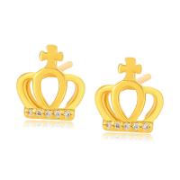 Zinc Alloy Rhinestone Stud Earring, Crown, gold color plated, fashion jewelry & for woman & with rhinestone, golden 