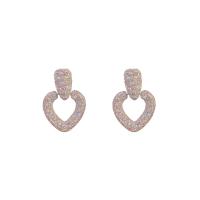 Cubic Zirconia Micro Pave Brass Earring, Heart, 14K gold plated, fashion jewelry & micro pave cubic zirconia & for woman & hollow, silver color 