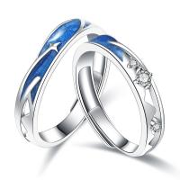 Couple Finger Rings, 925 Sterling Silver, polished, Adjustable & micro pave cubic zirconia & enamel, original color 