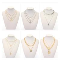 Fashion Multi Layer Necklace, Brass, with Zinc Alloy, plated & for woman 