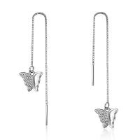 Brass Thread Through Earrings, Butterfly, platinum plated, micro pave cubic zirconia & for woman, original color, 105mm 