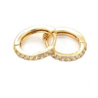 Brass Huggie Hoop Earring, plated, micro pave cubic zirconia & for woman 14mm 