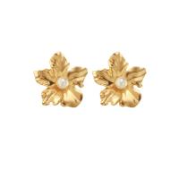 Plastic Pearl Zinc Alloy Earring, with Plastic Pearl, Flower, gold color plated, Korean style & for woman 