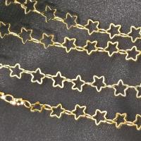 Brass Bar Chain, Star, 14K gold plated, DIY & hollow, 5mm 