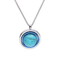 Turquoise Jewelry Necklace, Titanium Steel, with turquoise, Round, Vacuum Ion Plating, fashion jewelry & Unisex, silver color cm 