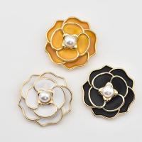 Scarf Buckle, Zinc Alloy, with Plastic Pearl, Flower, gold color plated, for woman & enamel 35mm 