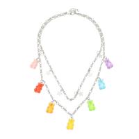 Resin Zinc Alloy Necklace, with Resin, with 1.96inch extender chain, Bear, platinum color plated, Double Layer & for woman Approx 17.8 Inch 