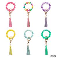 Silicone Key Chain, with PU Leather & Nylon Cord & Zinc Alloy, Tassel, gold color plated, for woman & luminated 15mm Approx 7.4-11 Inch 