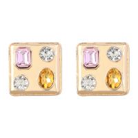Zinc Alloy Rhinestone Stud Earring, Square, gold color plated, for woman & with rhinestone 