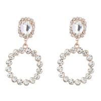 Zinc Alloy Rhinestone Drop Earring, with Glass Rhinestone, Geometrical Pattern, gold color plated, for woman & with rhinestone & hollow 