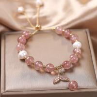 Strawberry Quartz Bracelet, with Zinc Alloy, gold color plated, micro pave cubic zirconia & for woman, pink Approx 7.6 Inch 
