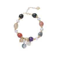 Phantom Quartz Bracelet, with Zinc Alloy, gold color plated, for woman, multi-colored Approx 6.1 Inch 