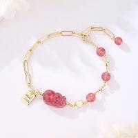 Quartz Bracelets, Strawberry Quartz, with Zinc Alloy, gold color plated, for woman, pink Approx 6.1 Inch 