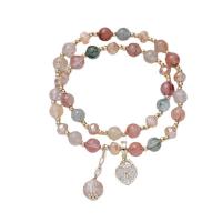 Quartz Bracelets, Rutilated Quartz, with Zinc Alloy, gold color plated & micro pave cubic zirconia & for woman, multi-colored Approx 6.1 Inch