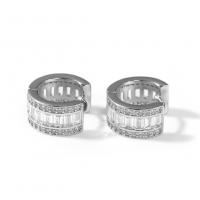 Brass Huggie Hoop Earring, plated, fashion jewelry & micro pave cubic zirconia & for woman 14mm 