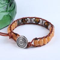 Gemstone Bracelets, PU Leather, with Tiger Eye & Smoky Quartz & 304 Stainless Steel, fashion jewelry & for woman, multi-colored cm 