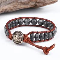 Gemstone Bracelets, PU Leather, with Labradorite & 304 Stainless Steel, fashion jewelry & for woman, black cm 