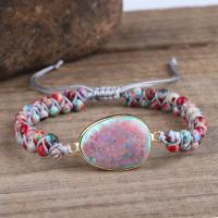 Gemstone Woven Ball Bracelets, Polyester Cord, with Impression Jasper & Brass, fashion jewelry & for woman, multi-colored cm 