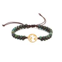 Gemstone Woven Ball Bracelets, Wax Cord, with African Turquoise & 304 Stainless Steel, fashion jewelry & for woman, multi-colored cm 