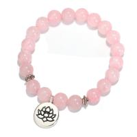 Quartz Bracelets, Elastic Thread, with Rose Quartz & 304 Stainless Steel, fashion jewelry & for woman, pink cm 