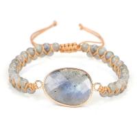 Gemstone Woven Ball Bracelets, Polyester Cord, with Labradorite & Brass, fashion jewelry & for woman, grey cm 