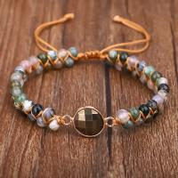 Gemstone Woven Ball Bracelets, Polyester Cord, with Jasper Stone & Indian Agate & Brass, with 12cm extender chain, fashion jewelry & for woman, multi-colored cm 