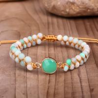 Gemstone Woven Ball Bracelets, Polyester Cord, with ​Amazonite​ & Brass, with 12cm extender chain, fashion jewelry & for woman, multi-colored cm 