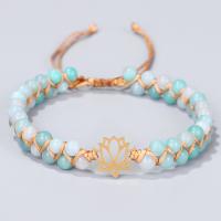 Gemstone Woven Ball Bracelets, Polyester Cord, with Natural Stone & Brass, with 12cm extender chain, fashion jewelry & for woman, blue cm 