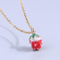 Enamel Zinc Alloy Necklace, with 5cm extender chain, Strawberry, gold color plated, Unisex, red Approx 40 cm 