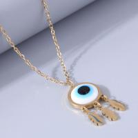 Evil Eye Jewelry Necklace, Titanium Steel, with 5cm extender chain, Galvanic plating, for woman & enamel, golden Approx 40 cm 