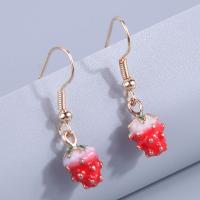 Enamel Zinc Alloy Drop Earring, Strawberry, gold color plated, for woman, red 