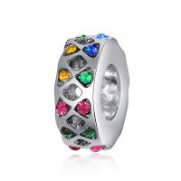 Zinc Alloy Spacer Beads, Flat Round, silver color plated, DIY & with rhinestone, multi-colored, 10-15mm 