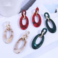 Resin Drop Earring, with Aluminum Alloy, Oval, gold color plated, for woman & hollow 