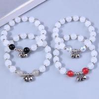 Crystal Bracelets, with Natural Stone & Iron, Round, silver color plated, dyed & for woman 8mm, Inner Approx 55mm 