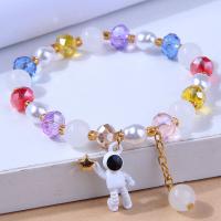 Zinc Alloy Crystal Bracelets, with Seedbead & Silicone & Plastic Pearl & Zinc Alloy, Astronaut, gold color plated, for woman Inner Approx 55mm 