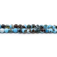 Natürliche Feuerachat Perlen, rund, poliert, DIY & verschiedene Größen vorhanden & facettierte, blau, Länge:ca. 38 cm, verkauft von Strang