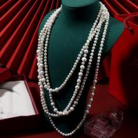 Süßwasser-Zuchtperlen -Strickjacke-Ketten -Halskette, Natürliche kultivierte Süßwasserperlen, rund, für Frau, weiß, 5-6mm, Länge:ca. 2 m, verkauft von PC