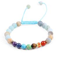 Gemstone Bracelets, ​Amazonite​, with Polyester Cord & Gemstone, Round, handmade, Unisex & adjustable mixed colors .93 Inch 